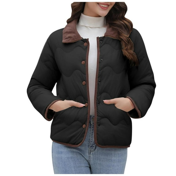GigrtiJin Women's Winter Warm Coat Long Sleeves Button down Puffer Jacket Lightweight Lapel Coats with Pocket