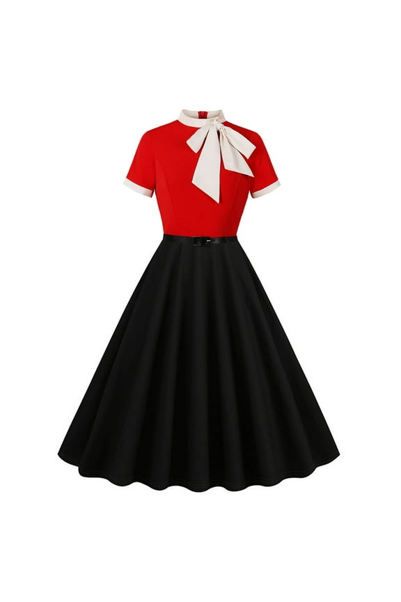 Womens 1950s Vintage Cocktail Dress 50s Short Sleeve Prom Dress a Line Party Pleated Elegant Dresses