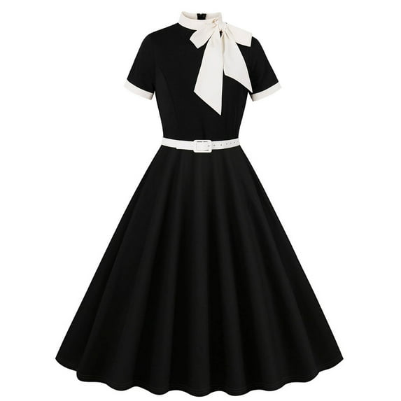 GigrtiJin Womens 1950s Vintage Cocktail Dress 50s Short Sleeve Prom Dress a Line Party Pleated Elegant Dresses