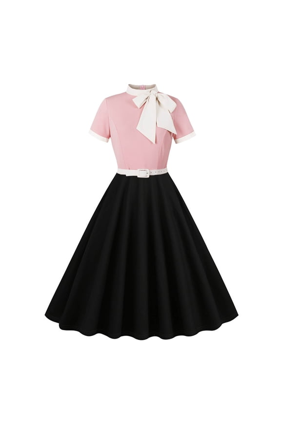 Womens 1950s Vintage Cocktail Dress 50s Short Sleeve Prom Dress a Line Party Pleated Elegant Dresses
