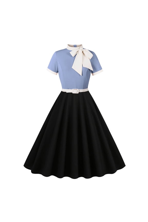 Womens 1950s Vintage Cocktail Dress 50s Short Sleeve Prom Dress a Line Party Pleated Elegant Dresses