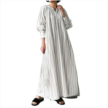 GigrtiJin Womens 2024 Plus Size Striped Maxi Dress Casual Lantern Long Sleeve V Neck Button down Long Dresses