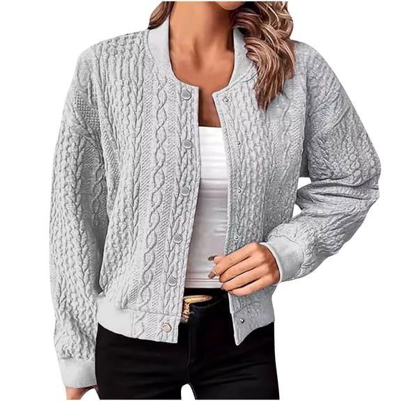 GigrtiJin Womens Fall Cardigan Coats Long Sleeved Round Neck Solid Color Jacket Casual Fashion Button down Jackets
