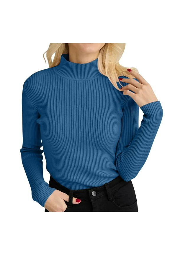 Womens Ribbed Turtleneck Sweaters Long Sleeves Knit Pullover Tops Casual Slim Soft Warm Blouses