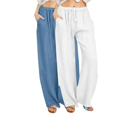 GigrtiJin Womens 2pc Casual Wide Leg Trousers Lounge Solid Color Waist Drawstring Loose Palazzo Pant with Pocket