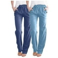 thumbnail image 1 of GigrtiJin Womens 2pc Cotton Linen Casual Pants Straight Leg Elastic High Waist Drawstring Palazzo Trousers with Pockets, 1 of 9
