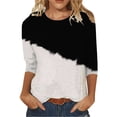 thumbnail image 1 of GigrtiJin Womens 3/4 Sleeves Shirts Fall Round Neck Casual Colorblock Pullover Tops Fashion Loose Comfy Blouse, 1 of 3
