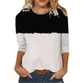 thumbnail image 1 of GigrtiJin Womens 3/4 Sleeves Shirts Fall Round Neck Casual Colorblock Pullover Tops Fashion Loose Comfy Blouse, 1 of 3