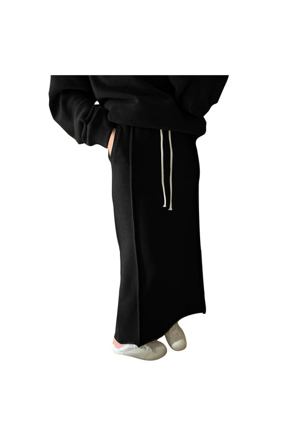 Womens A-Line Ankle Skirt Large Solid Color Elastic Waist Skirt Casual Drawstring Below the Knee Length Skirts