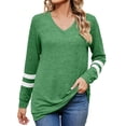 thumbnail image 1 of GigrtiJin Womens Basic Tops V-Neck Long Sleeves Loose Casual Fall Pullover Shirts Fashion Comfy Patchwork Blouse, 1 of 3