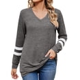 thumbnail image 1 of GigrtiJin Womens Basic Tops V-Neck Long Sleeves Loose Casual Fall Pullover Shirts Fashion Comfy Patchwork Blouse, 1 of 3