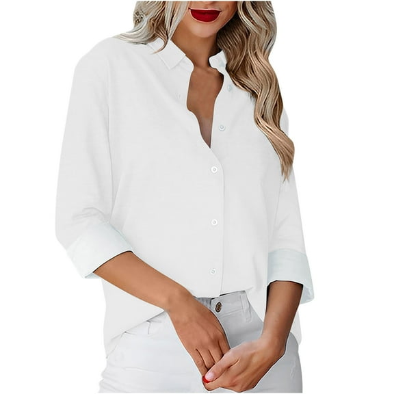 GigrtiJin Womens Button down Shirts Long Sleeves Solid Color Casual Collared Blouses Fashion Loose Comfy Tops
