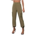 thumbnail image 1 of GigrtiJin Womens Cargo Pants Solid Color Elastic Waist Straight Leg Capris Pants Cinch Bottom Athletic Pants, 1 of 7