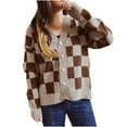 thumbnail image 1 of GigrtiJin Womens Casual Checkered Cardigan Sweaters V-Neck Long Sleeve Button down Color Block Knit Sweater Coat, 1 of 1