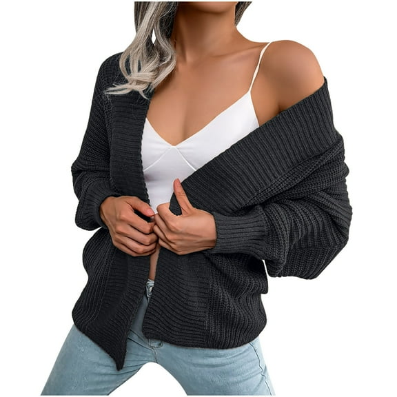 GigrtiJin Womens Casual Knitted Coats Fashion Loose Cardigan Sweater Coat Long Sleeves Cozy Solid Color Coats