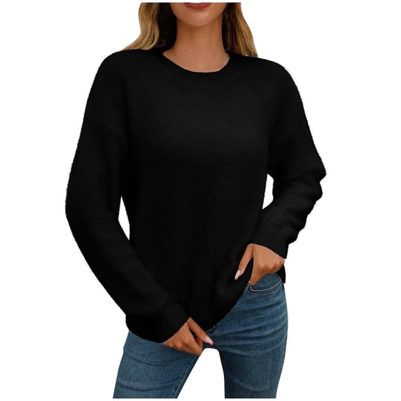 GigrtiJin Womens Casual Long Sleeved Sweater Round Neck Solid Color Pullover Tops Casual Cozy Loose Blouse