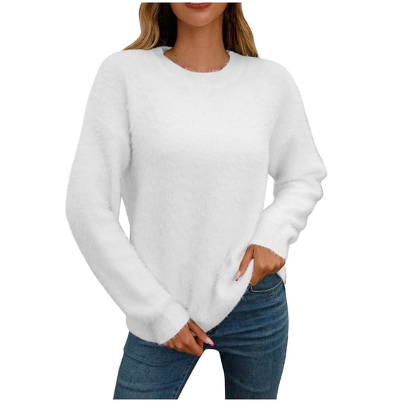 GigrtiJin Womens Casual Long Sleeved Sweater Round Neck Solid Color Pullover Tops Casual Cozy Loose Blouse