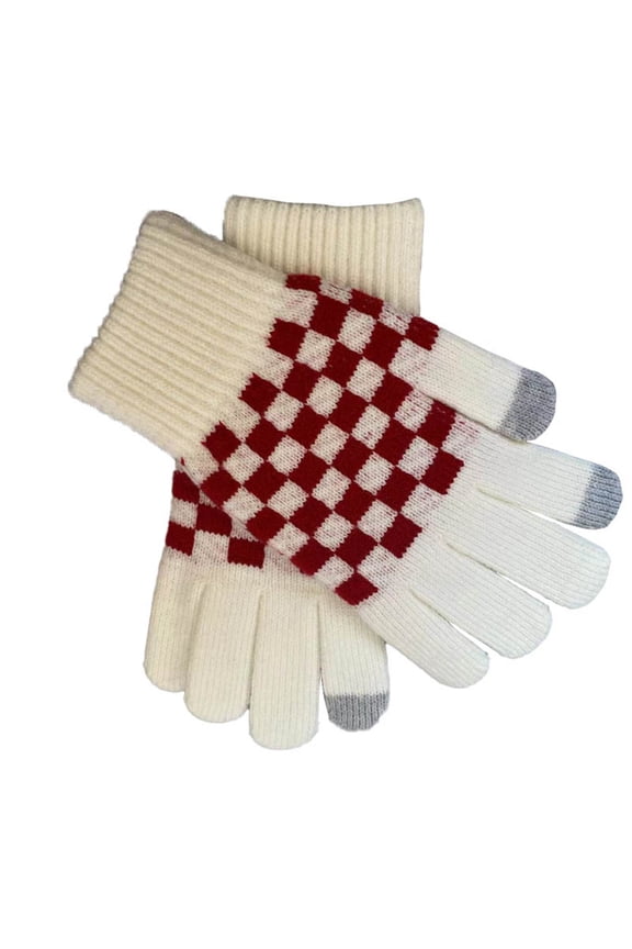 Womens Casual Thermal Gloves Plaid Printed Touchscreen Fall Winter Outdoor Grip Gloves