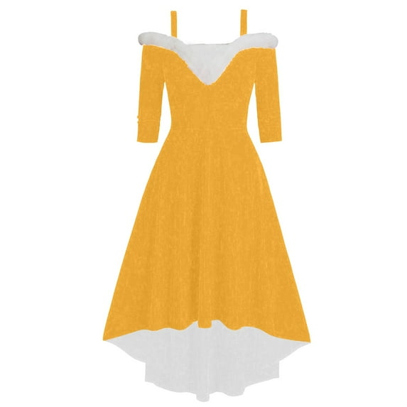 GigrtiJin Womens Christmas Dresses Long Sleeve Medieval Thermal Fuzzy Dress Solid Color Party Festival Dresses