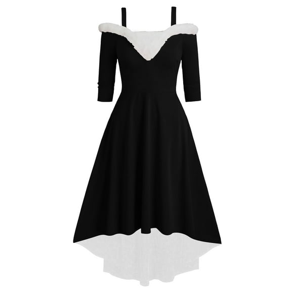GigrtiJin Womens Christmas Dresses Long Sleeve Medieval Thermal Fuzzy Dress Solid Color Party Festival Dresses