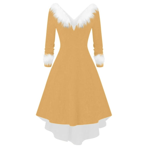 GigrtiJin Womens Christmas Long Sleeves Dress V Neck Cocktail Evening Wedding Party Solid Color High Low Dresses