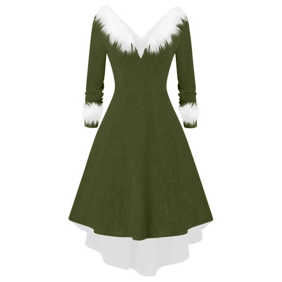 GigrtiJin Womens Christmas Long Sleeves Dress V Neck Cocktail Evening Wedding Party Solid Color High Low Dresses