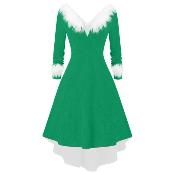 GigrtiJin Womens Christmas Long Sleeves Dress V Neck Cocktail Evening Wedding Party Solid Color High Low Dresses