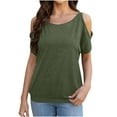 thumbnail image 1 of GigrtiJin Womens Cold Shoulder Tops Crew Neck Off Shoulder Sleeve Solid Color Loose Breathable Blouse, 1 of 7