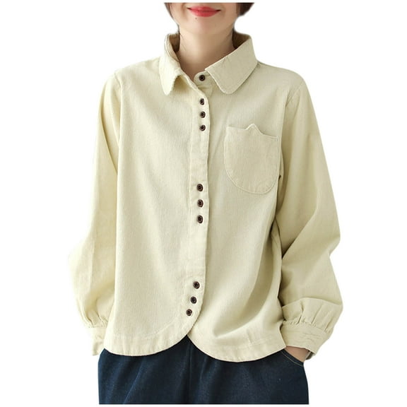 GigrtiJin Womens Corduroy Shirts Fall Winter Long Sleeve Button down Collar Cardigan Shirt Casual Solid Color Top Blouse