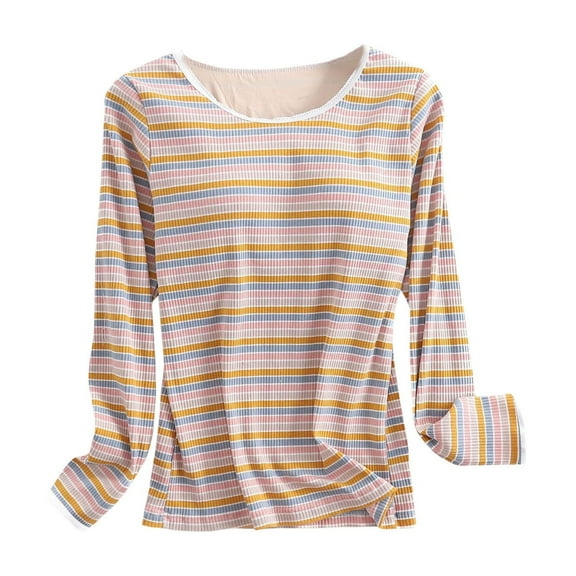 GigrtiJin Womens Cotton Cozy Pajama Striped Crew Neck Long Sleeve Sleeping Shirt Homewear Casual Nightwear Tops