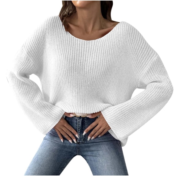 GigrtiJin Womens Crewneck Pullover Sweater Long Sleeves Solid Color Knitted Blouses Comfy Loose Thin Sweaters Tops