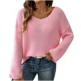thumbnail image 1 of GigrtiJin Womens Crewneck Pullover Sweater Long Sleeves Solid Color Knitted Blouses Comfy Loose Thin Sweaters Tops, 1 of 2