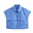 thumbnail image 1 of GigrtiJin Womens Cropped Button down Shirts Cap Sleeve Collared V Neck Summer Solid Color Crop Tops with Pockets, 1 of 2