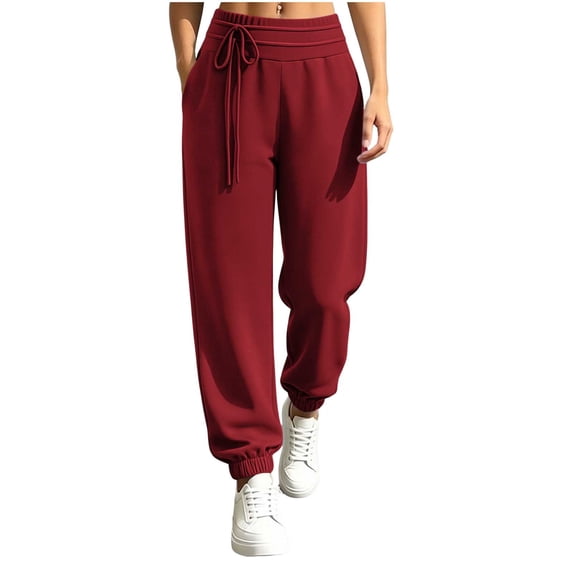 GigrtiJin Womens Cuffed Sweatpants Fall Winter Workout Baggy Sweatpants High Waisted Running Hiking Pants with Pockets