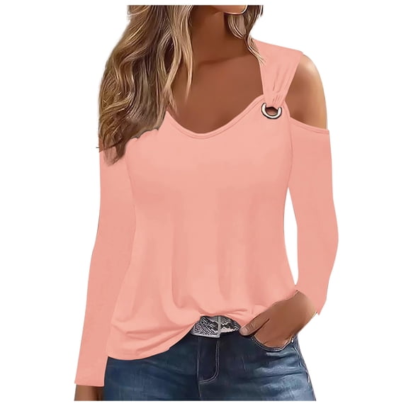 GigrtiJin Womens Fall Cold Shoulder Tops Scoop Neck Solid Color Casual Blouse Fashion Loose Pullover Top Shirts