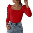 thumbnail image 1 of GigrtiJin Womens Fall Square Neck Shirts Long Sleeves Casual Solid Color Pullover Blouse Comfy Slim Basic Tops, 1 of 7