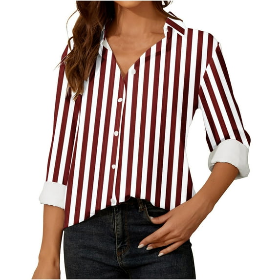 GigrtiJin Womens Fall Striped Shirts Long Sleeves Button down Fashion Casual Tops Comfy Loose Basic Cardigan Shirt