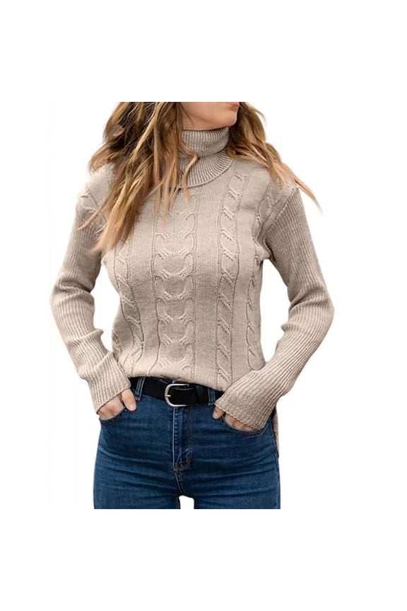 Womens Fall Turtleneck Sweaters Casual Long Sleeve Knit Pullover Blouses Going out Solid Color Comfy Tops