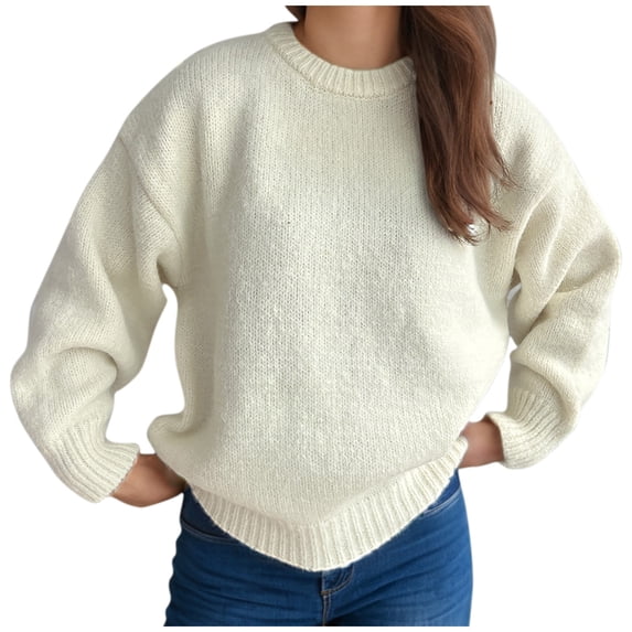 GigrtiJin Womens Fall Winter Knitted Sweater Long Sleeve Round-Neck Loose Pullover Top Fashion Casual Warm Blouse