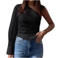 thumbnail image 1 of GigrtiJin Womens Fashion One off Shoulder Blouses Long Sleeve Loose Crop Tops Irregular Hem Casual Summer T-Shirts, 1 of 6
