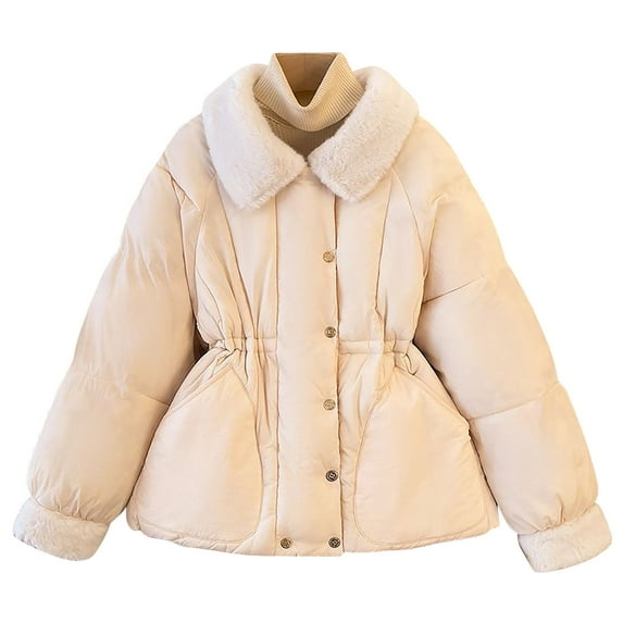 GigrtiJin Womens Fleece Casual Jacket Solid Color Doll Collar Button Down Long Sleeve Pocket Outcoat Winter Cute Thermal Outwear