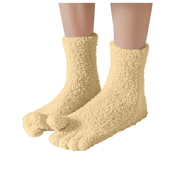 GigrtiJin Womens Fuzzy Toe Socks Winter Warm Comfy Socks Five Toe Socks Compression Solid Color Casual Funny Tube Socks