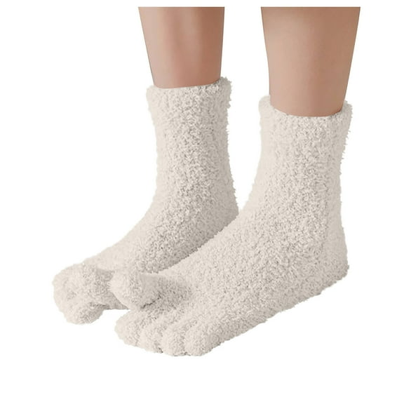 GigrtiJin Womens Fuzzy Toe Socks Winter Warm Comfy Socks Five Toe Socks Compression Solid Color Casual Funny Tube Socks