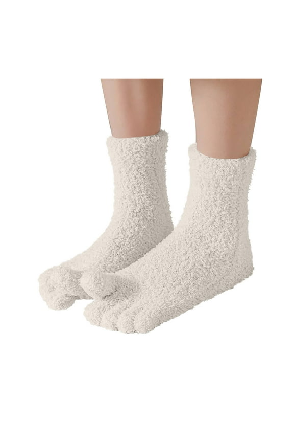 Womens Fuzzy Toe Socks Winter Warm Comfy Socks Five Toe Socks Compression Solid Color Casual Funny Tube Socks