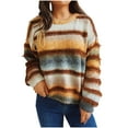 thumbnail image 1 of GigrtiJin Womens Gradient Striped Sweater Long Sleeves Crewneck Oversized Ribbed Knitted Pullover Sweaters Tops, 1 of 9