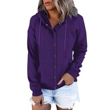 GigrtiJin Womens Hooded Sweatshirt Long Sleeve Button down Hoodies Casual Fashion Solid Color Coat with Pocket