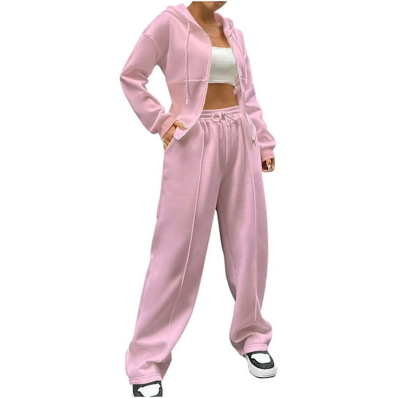 GigrtiJin Womens Hoodies Zip Sweatshirt Sets Long Sleeves Wide Leg Sweatpants Casual Athletic Cozy Tracksuits