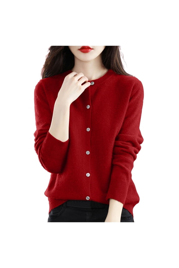 Womens Knit Cardigan Sweater Long Sleeved Round Neck Button down Sweater Coat Casual Thin Solid Color Sweaters