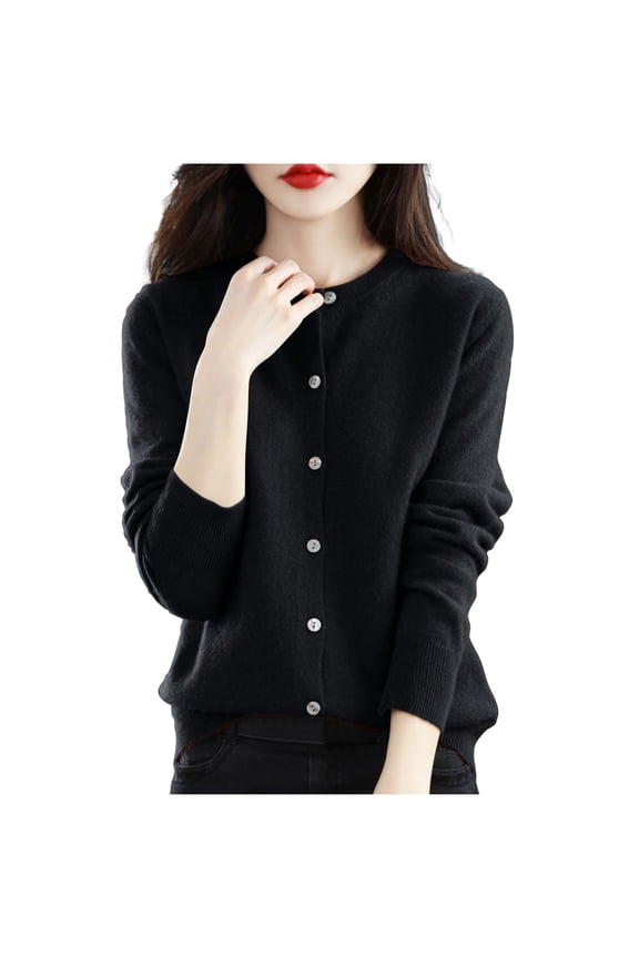 Womens Knit Cardigan Sweater Long Sleeved Round Neck Button down Sweater Coat Casual Thin Solid Color Sweaters