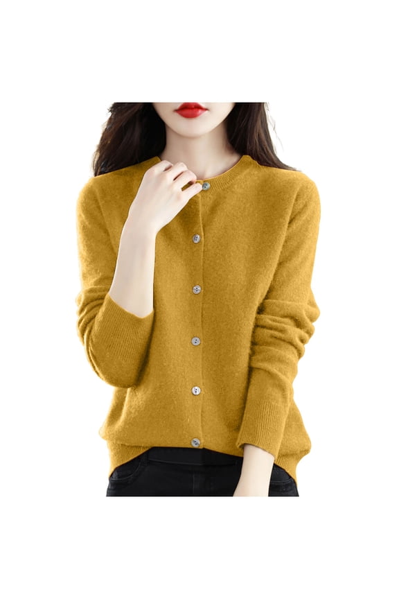 Womens Knit Cardigan Sweater Long Sleeved Round Neck Button down Sweater Coat Casual Thin Solid Color Sweaters